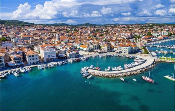 Stone seafront houses in Vodice near Šibenik, Croatia